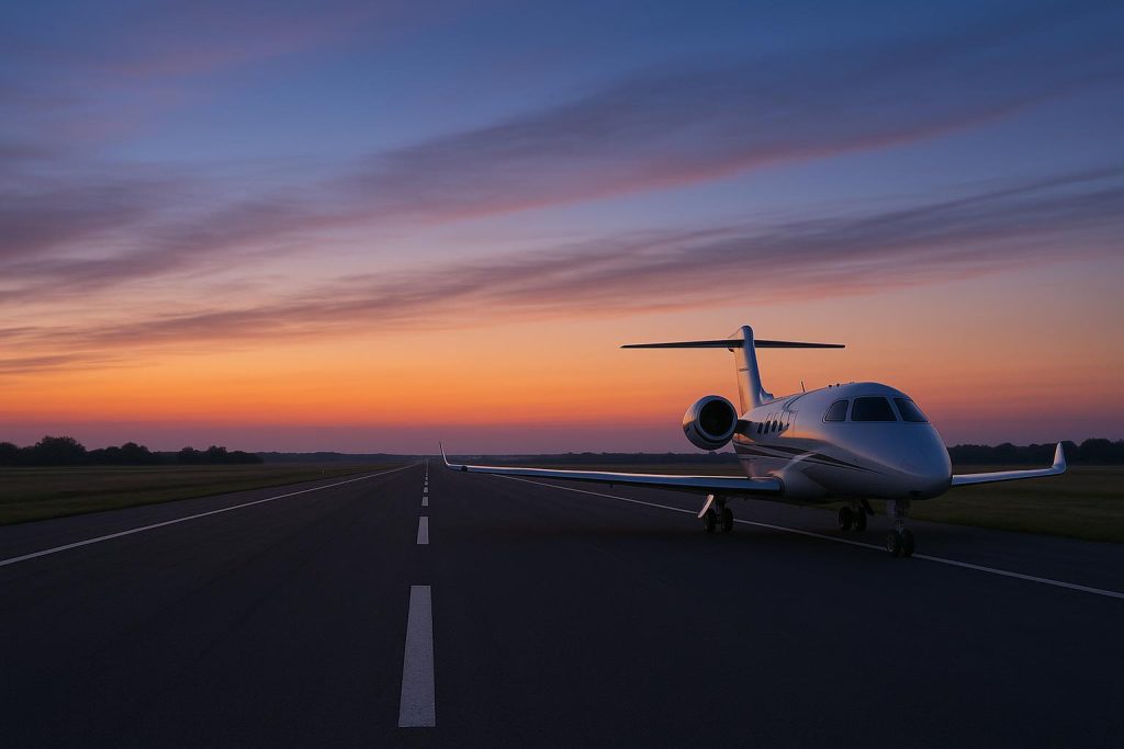 Private jet ready on runway, illustrating urgent medical flights for safe travel.