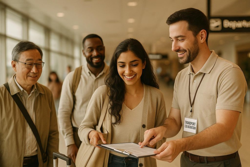 Transport coordinator ensuring multilingual support during long-distance patient transport.