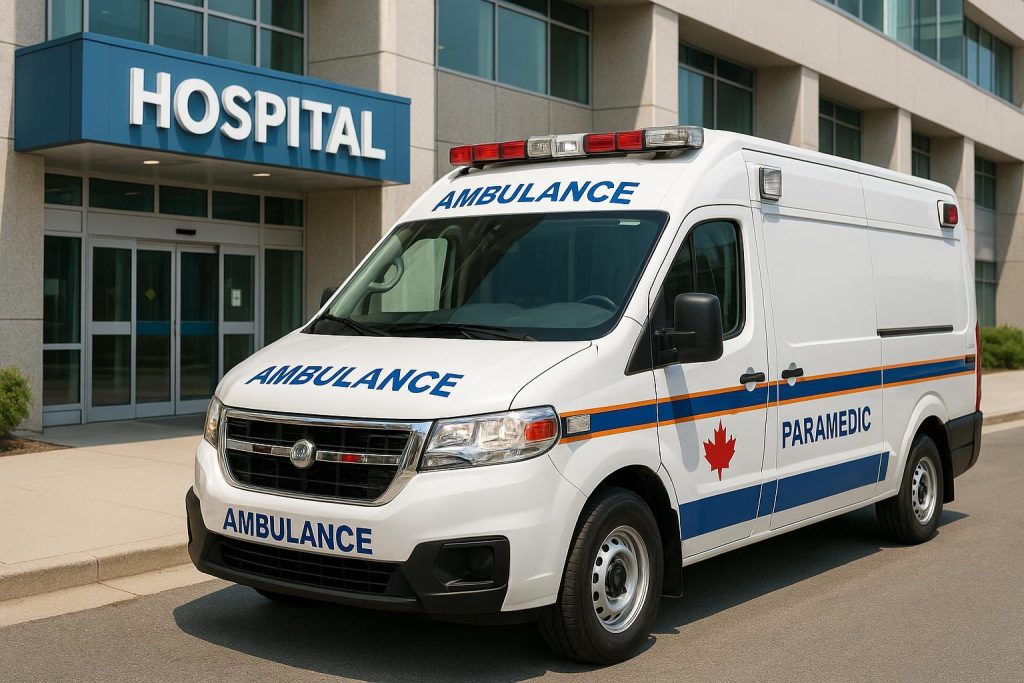 Private ambulance in a Canadian hospital setting illustrating regulations.